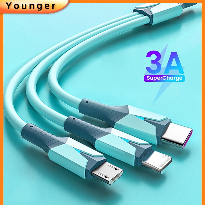 Cáp Sạc Nhanh 3 Trong 1 Có Đèn Led Cho Điện Thoại Iphone 14 13 Micro USB Type C Android