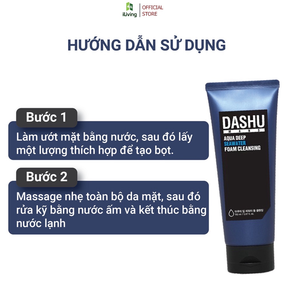 Sữa rửa mặt nam sạch sâu kiểm soát nhờn dành cho mọi loại da Dashu Aqua Deep Seawater 150ml và 30ml ILIVING-DASSRMMX