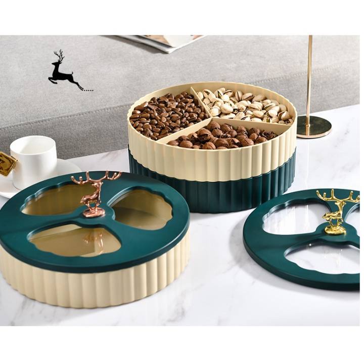 Khay Đựng Mứt Tết, Bánh Kẹo Hình Hươu 2 Tầng Xoay 360 Độ Hiện Đại Sang Trọng Phong Cách Châu Âu
