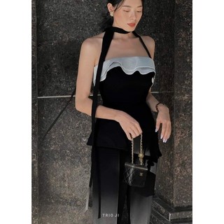 (kèm dây cổ ) Set áo bèo + quần Hot ( Áo bèo màu trắng tinh )