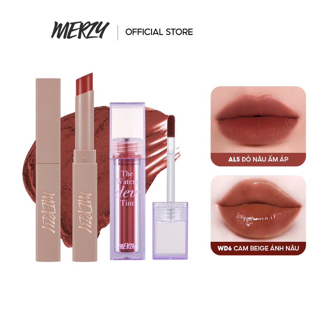 Combo 2 Son Thỏi Lì Merzy Academia Cotton Lipstick 1,8g +  Son Tint Bóng Merzy Watery Dew Tint 4g