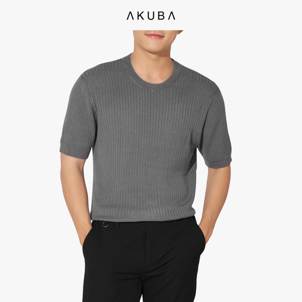 [TRỢ GIÁ] Áo len nam tay ngắn cổ tròn Akuba form slimfit chất liệu dệt kim 02E001