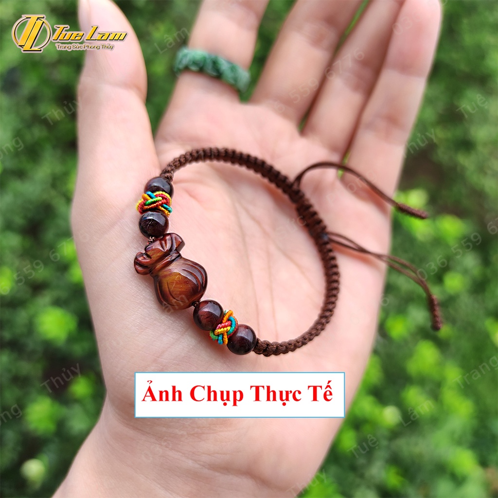 Vòng tay may mắn nữ dây chỉ bện charm túi tiền màu nâu đỏ hợp mệnh may mắn - Tuệ Lâm