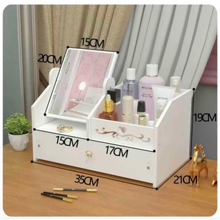 Kệ mỹ phẩm mini, kệ để đồ trang điểm có kèm gương vuông