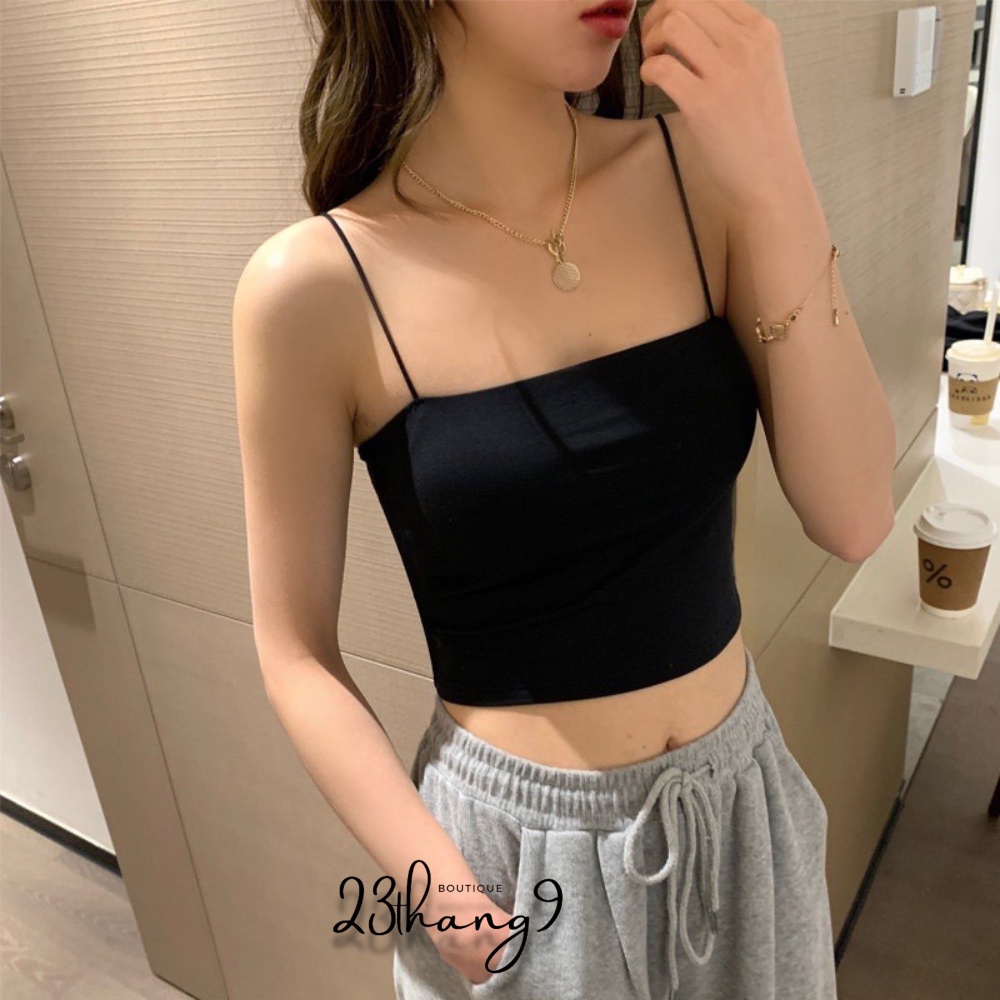 Áo hai dây croptop sợi bún áo 2 dây ôm body màu đen màu trắng chất thun gân basic co giãn 4 chiều dáng ôm siêu đẹp | BigBuy360 - bigbuy360.vn