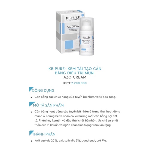 KB PURE AZO CREAM ❤️ KEM TÁI TẠO CÂN BẰNG GIẢM MỤN