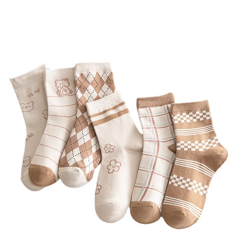 Vớ cotton Cổ Cao Màu Cà Phê Nhạt Thời Trang Thu Đông Dễ Thương Cho Nữ