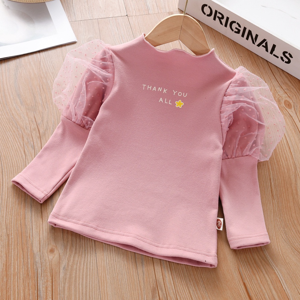 Áo dài tay cho bé gái diện thu đông Tay Bồng ren xinh dễ thương 8 - 20kg