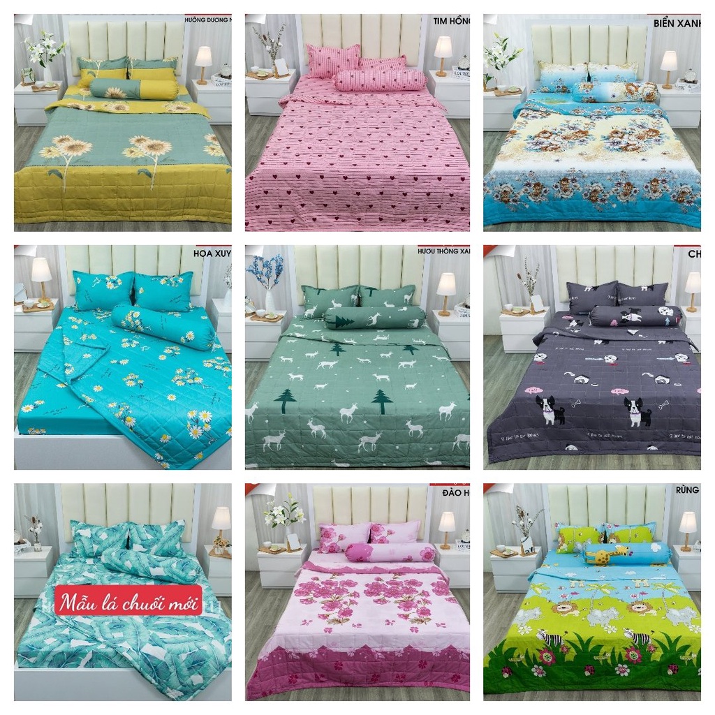 Bộ ga kèm 2 vỏ gối nằm bọc đệm dày 20cm, khủng long xanh