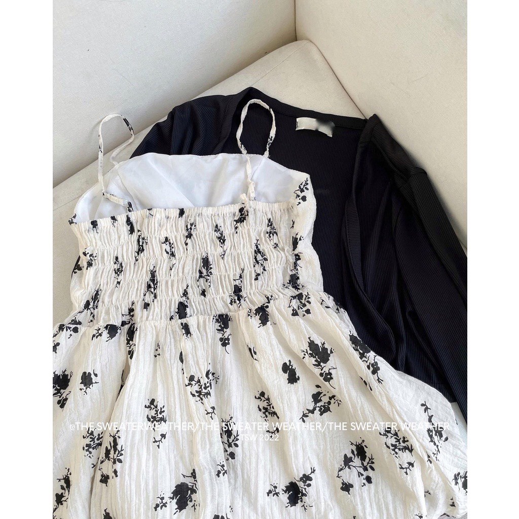 Set váy hai dây hoa nhí dáng dài kèm áo khoác cardigan [FREESHIP] Đầm maxi dáng suông phong cách tiểu thư GUU | BigBuy360 - bigbuy360.vn