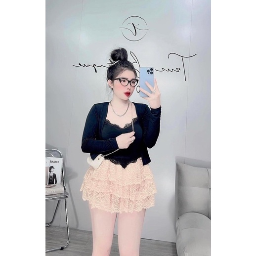 Set chân váy phối ren kèm khoát