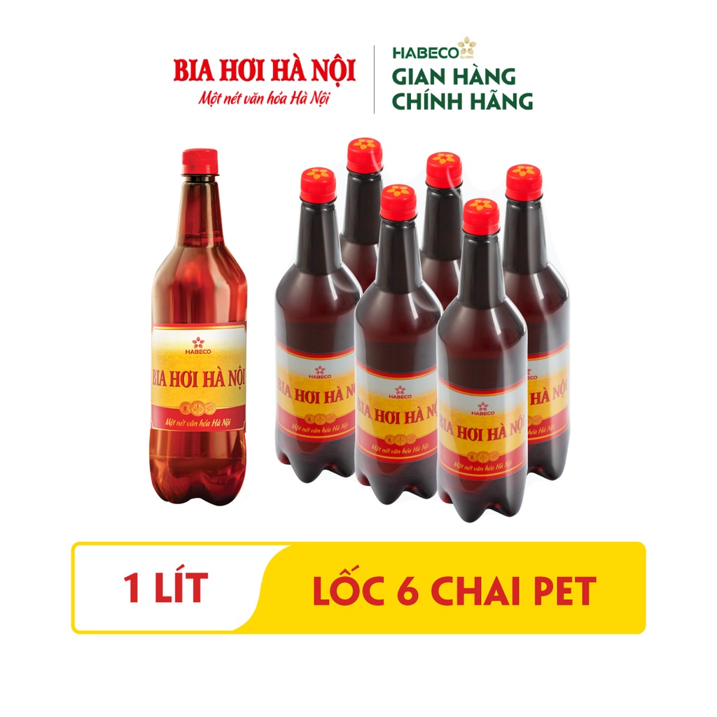 HỎA TỐC HÀ NỘI - Lốc 6 chai Bia Hơi Hà Nội - HABECO (1 lít/ chai)