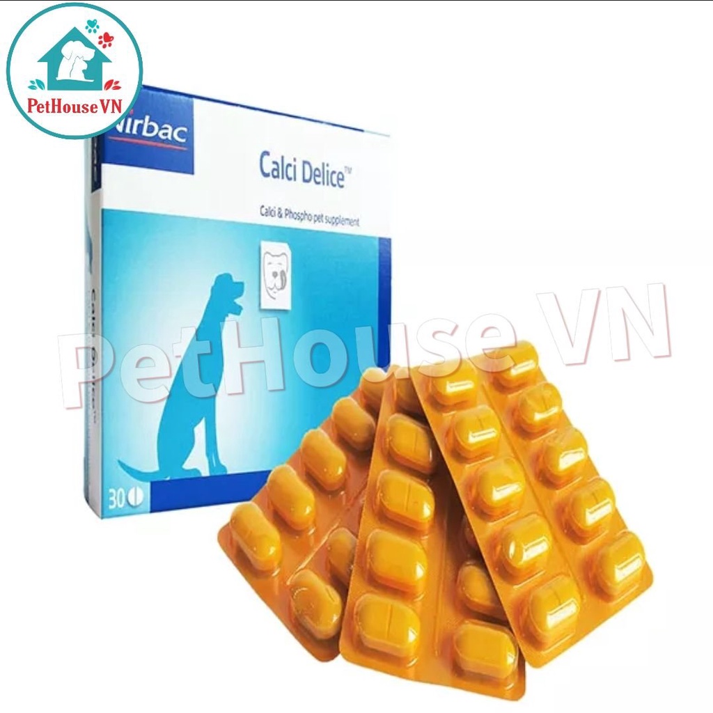 VIRBAC CALCI DELICE - Hộp 30 Viên Canxi, Phốt Pho Và Khoáng Chất Ngon Miệng Cho Chó & Mèo Hàng Chính Hãng