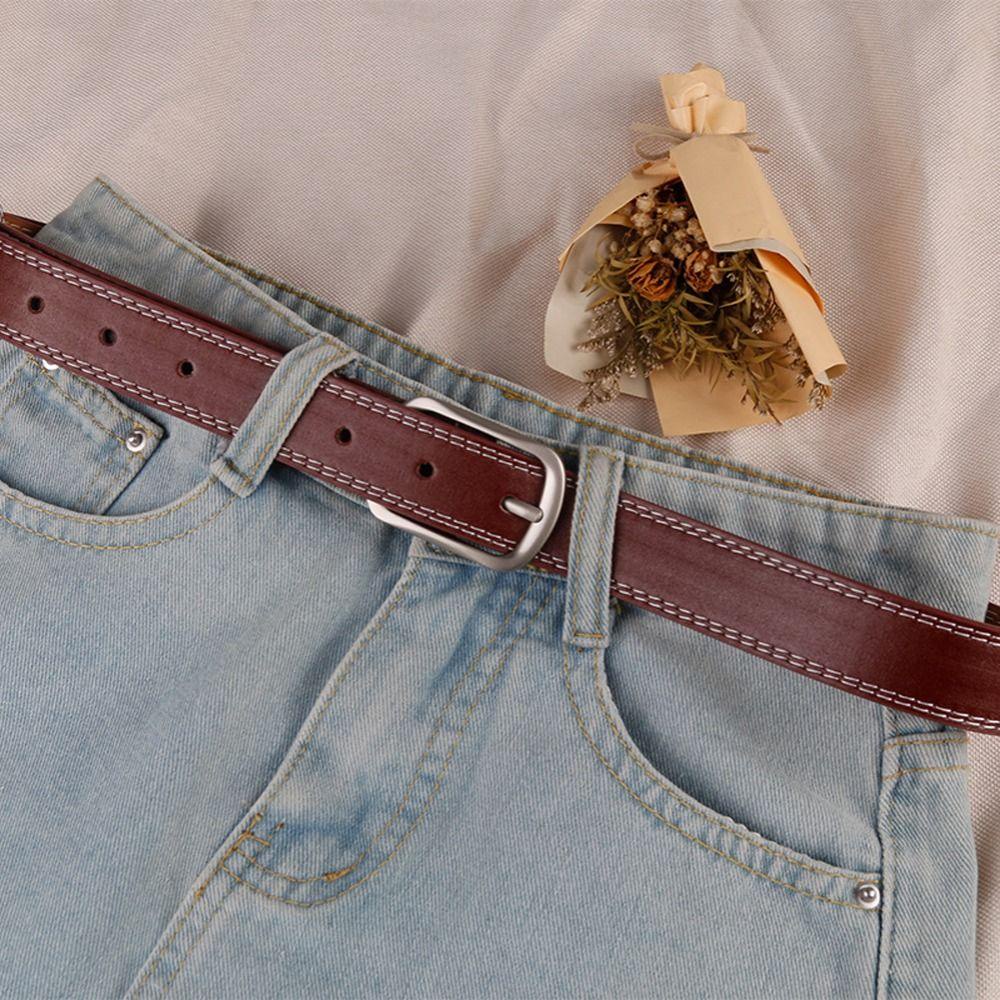 Thắt Lưng Da PU Màu Trơn Khóa Ghim Cài Phong Cách Vintage Dành Cho Nữ