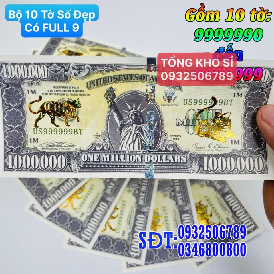 [BÁN CHẠY] Bộ 10 Tờ Seri Đẹp, có tờ FULL 9 , Tiền Lì xì độc 1 Triệu USD Mỹ hình Mèo mạ vàng sang chảnh, có bảo an