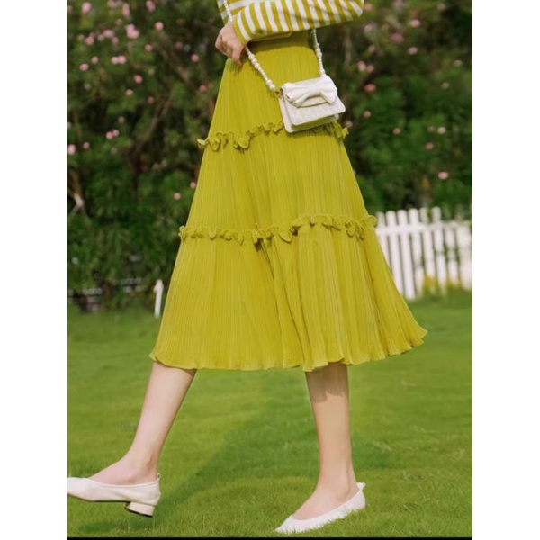 Chân váy midi 3 tầng bèo nhún ulzzang