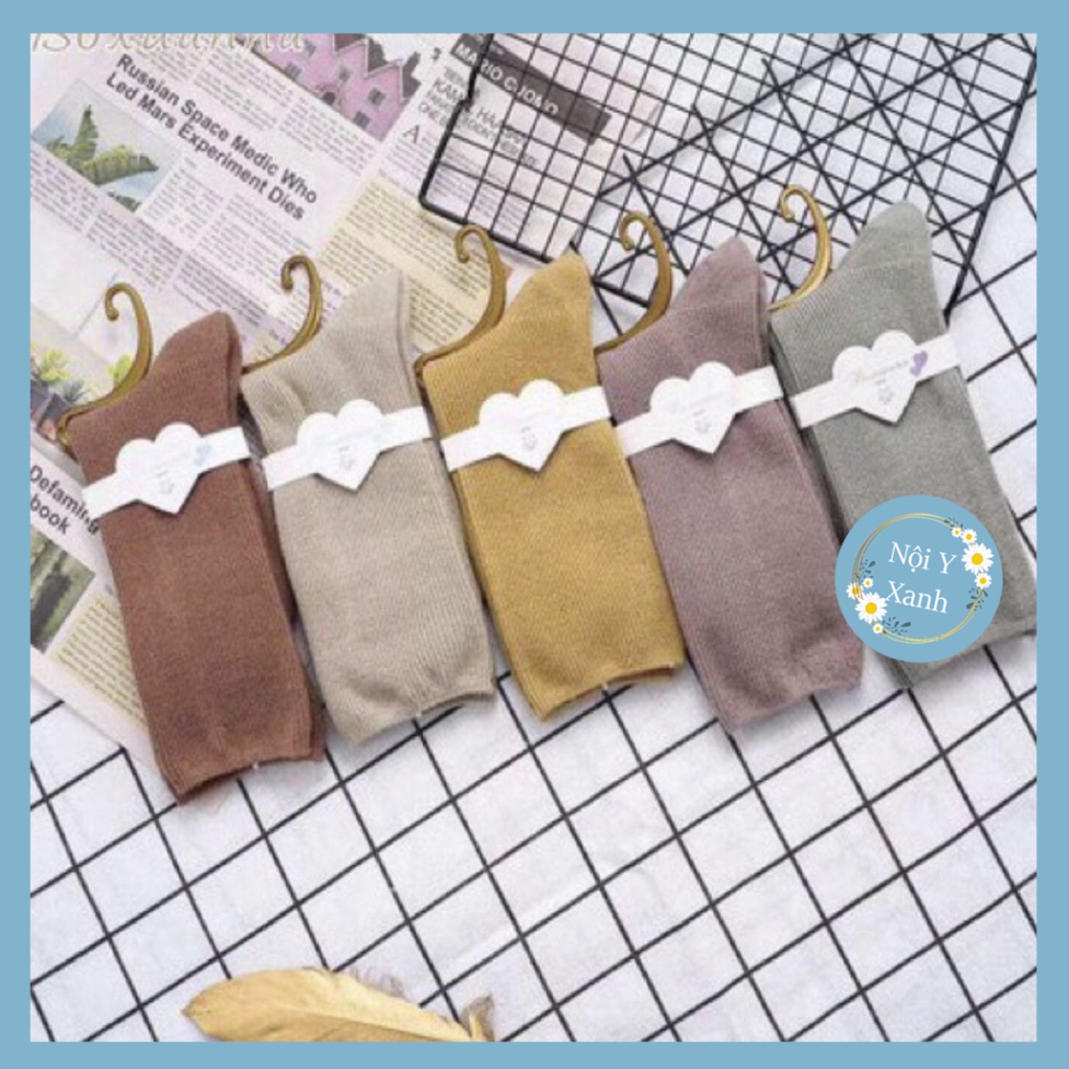 Tất Nữ Vintage Gân Tăm Cổ Cao Mầu xinh xẻo Ấm Áp nội y xanh, chất ấm, thoáng khí