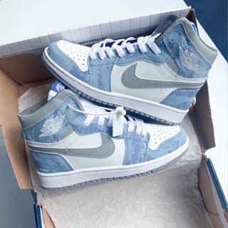 Giày JD cổ cao Hyper Royal xanh loang nam nữ, Giày Jordan 1 high màu xanh nỉ, xanh ngọc bản đẹp full box bill