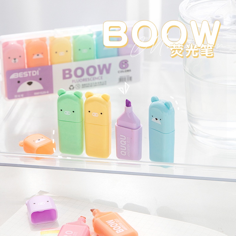 Box bút NHỚ - HIGHLIGHT hình gấu cute. Bút nhớ mini màu tươi sáng