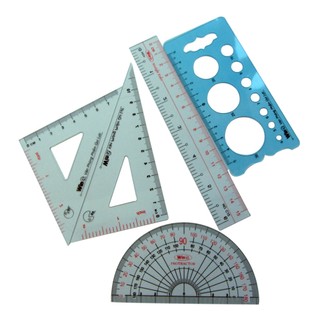 Bộ thước dẻo 5 cây WinQ (1 thước kẻ thẳng 15cm, 1 Êke, 1 thước tam giác cân, 1 thước đo độ và 1 thước lỗ tròn).