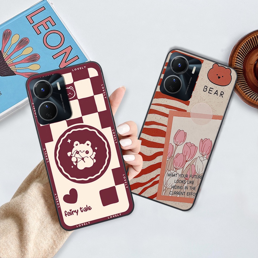 Ốp Vivo Y16 gấu Bear rick caro vuông thời trang siêu đẹp