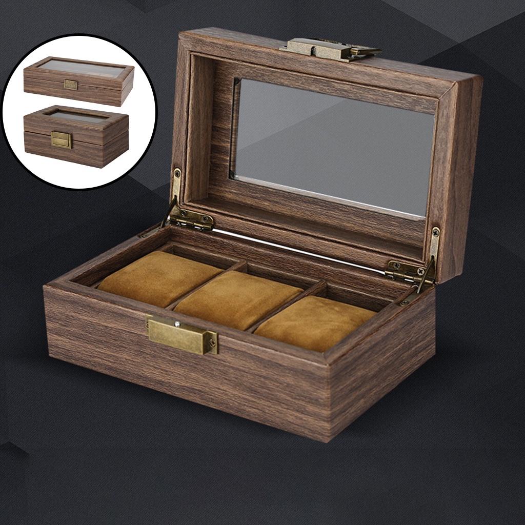 Hộp Kính Gỗ Đựng Đồng Hồ / Trang Sức Phong Cách Vintage