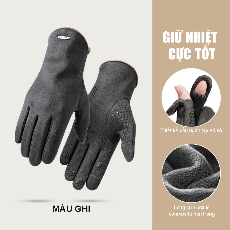 Găng Tay Vải Lụa Mùa Đông Golovejoy Hàng Chuẩn Lót Nhung Giữ Ấm Tốt