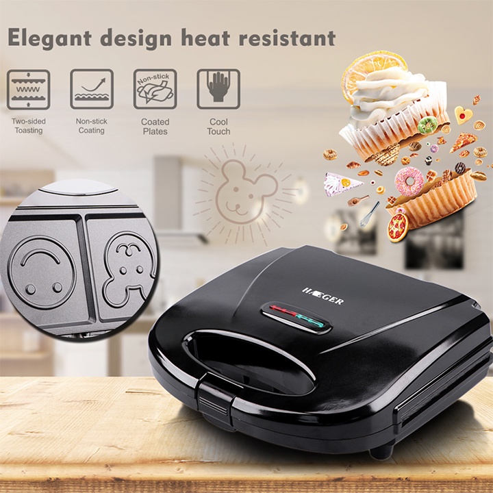 Máy nướng bánh mì gối mặt cười hình gấu Haeger 750W