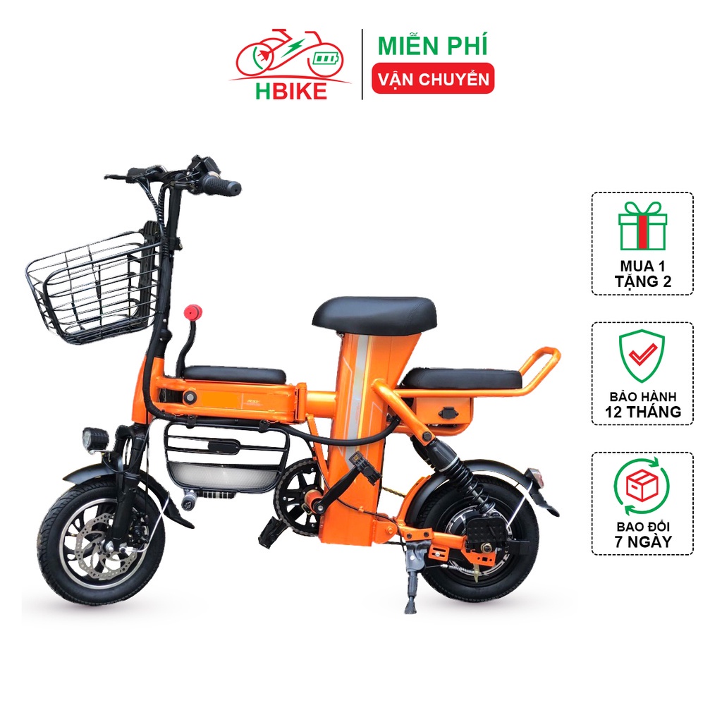 Xe điện Theli gấp gọn, xe hotgirl có ghế trẻ em Hbike, pin Lithum, tặng khóa điều khiển chống trộm, rổ sắt