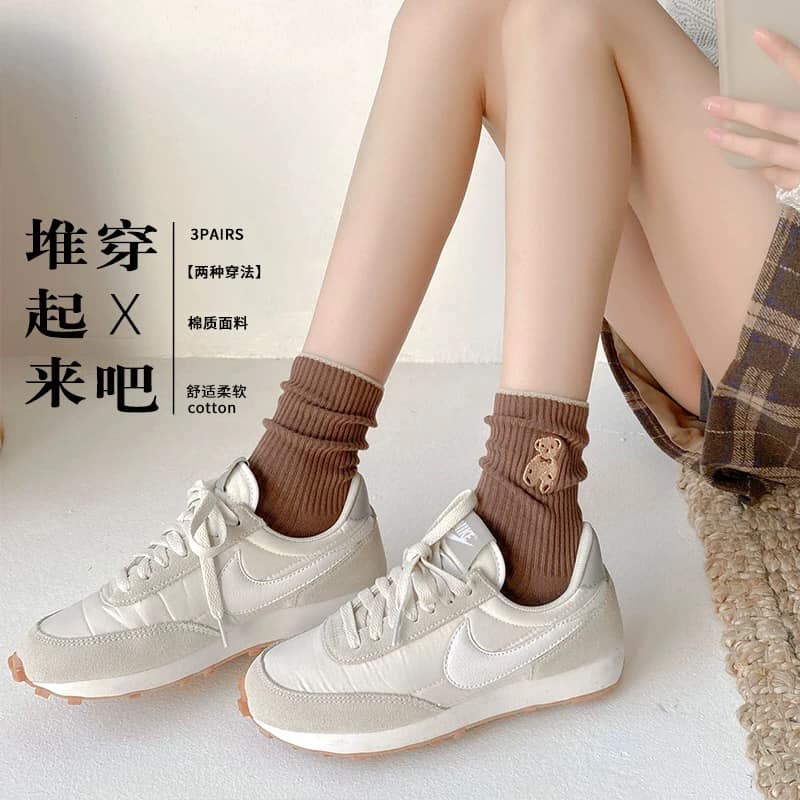 Combo 5 đôi tất gân tăm cổ cao in hình gấu