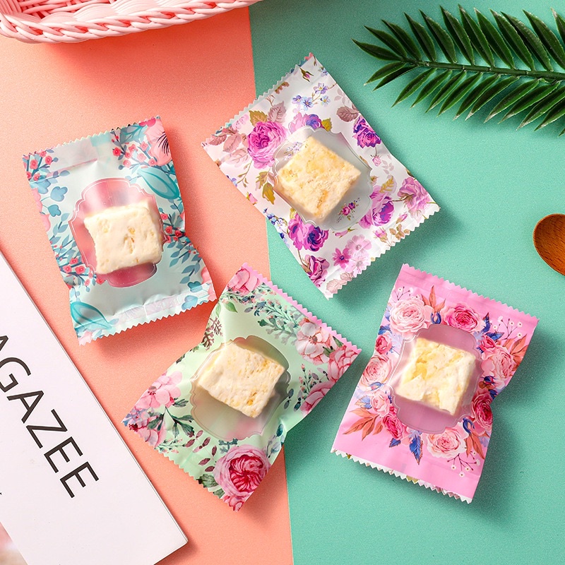 100 Túi bánh quy hoa màu sắc 7x10cm