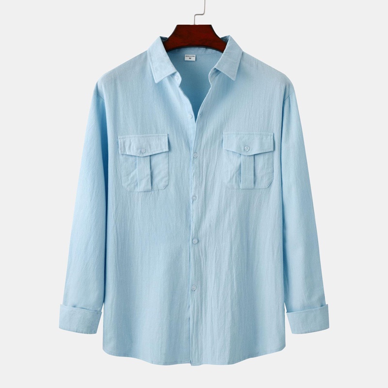 Áo Sơ Mi Nam Dài Tay Vải Lanh Cotton Màu Sắc Thời Trang