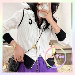 Áo Khoác Len Có Mũ Thêu Chữ C Ngực Khóa Kéo 2 Chiều Tay Dài Bo Gấu Ống Tay | Bé Tiu Clothing