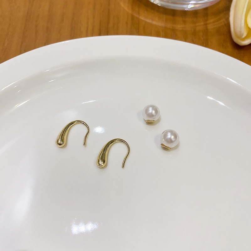 Bông Tai Mạ Bạc 925 Hình Giọt Nước Đính Ngọc Trai Đơn Giản Phong Cách Hàn Quốc