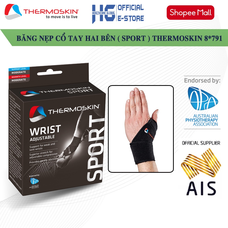 Băng nẹp cổ tay hai bên (sport) giúp bảo vệ và hỗ trợ gân/ khớp cổ tay khi hoạt động mạnh THERMOSKIN