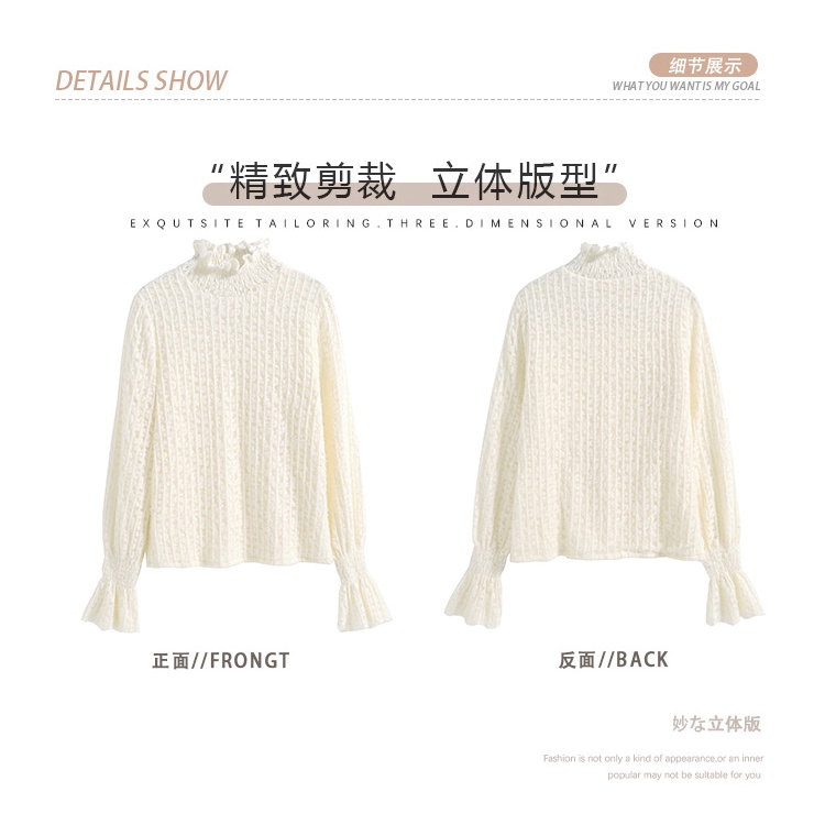 Áo Sơ Mi Tay Dài Ống Loe Phối Ren Phong Cách Hàn Quốc Thời Trang Mùa Đông Cho Nữ