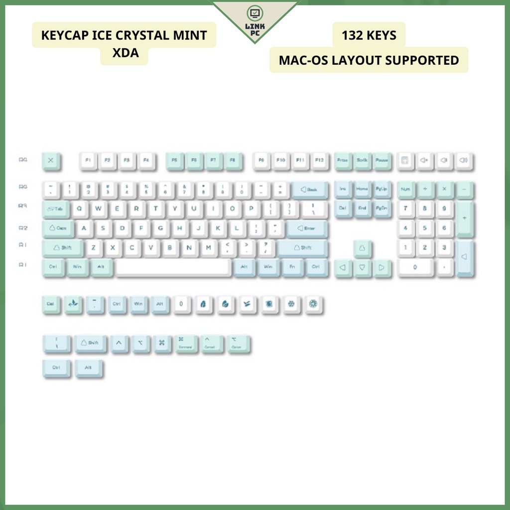 Bộ Keycap Crystal Ice Mint PBT Profile XDA cho bàn phím cơ - 132 nút - Có nút hỗ trợ layout MacOs