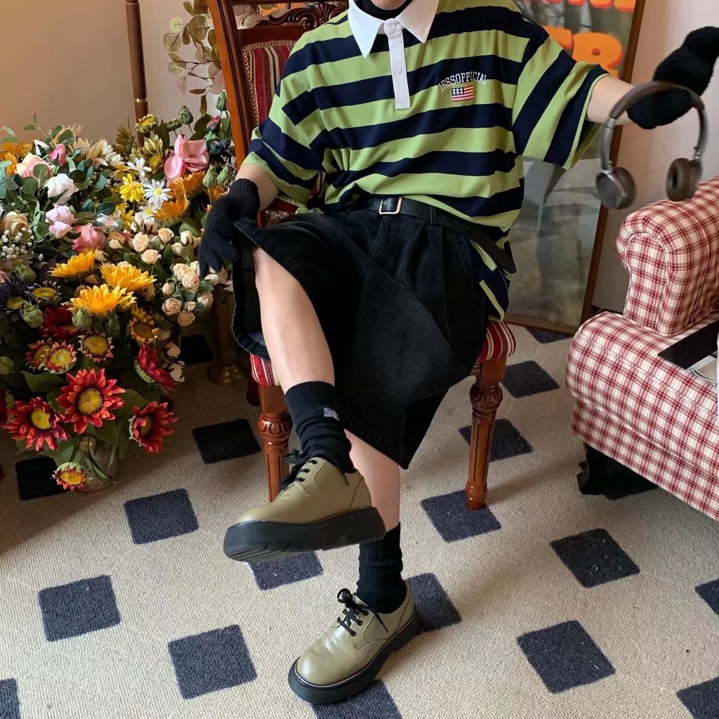 Áo polo Dáng Rộng Họa Tiết Kẻ Sọc Thời Trang Mùa Hè Cho Nam