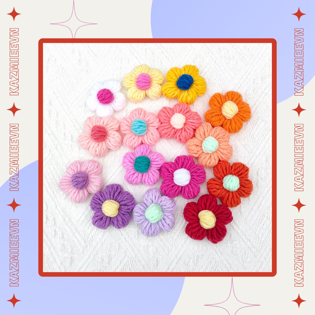 Ghim/ pin cài áo, balo hình bông hoa dễ thương handmade bằng len