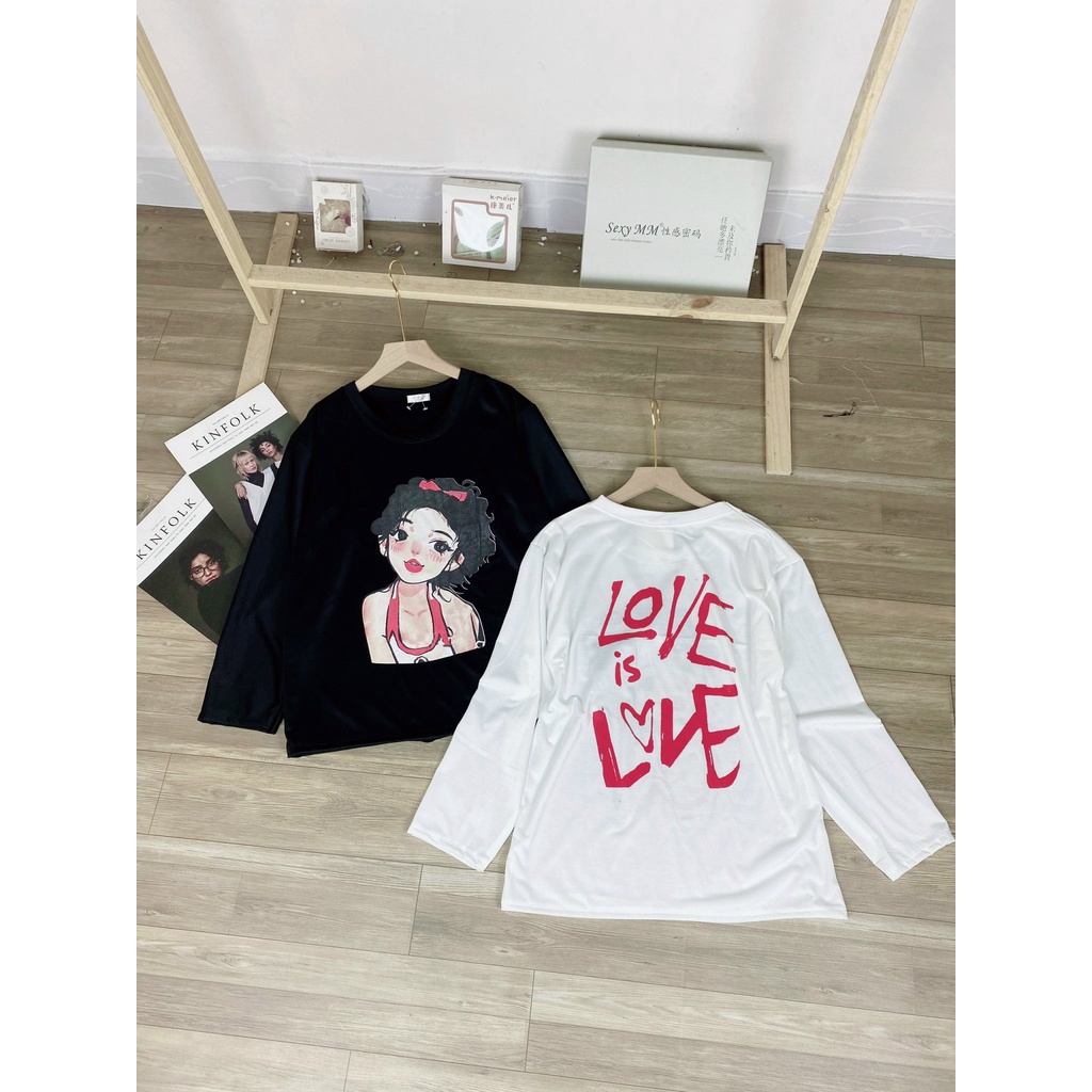 Áo thun dài tay in hình cô gái hot tread bắt mắt 2 màu đen trắng