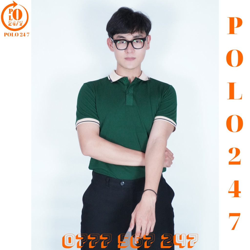Polo xanh rêu đơn giản tinh tế,cho cặp đôi, chất vải cá sấu cotton co giản 4 chiều, thoáng mát.
