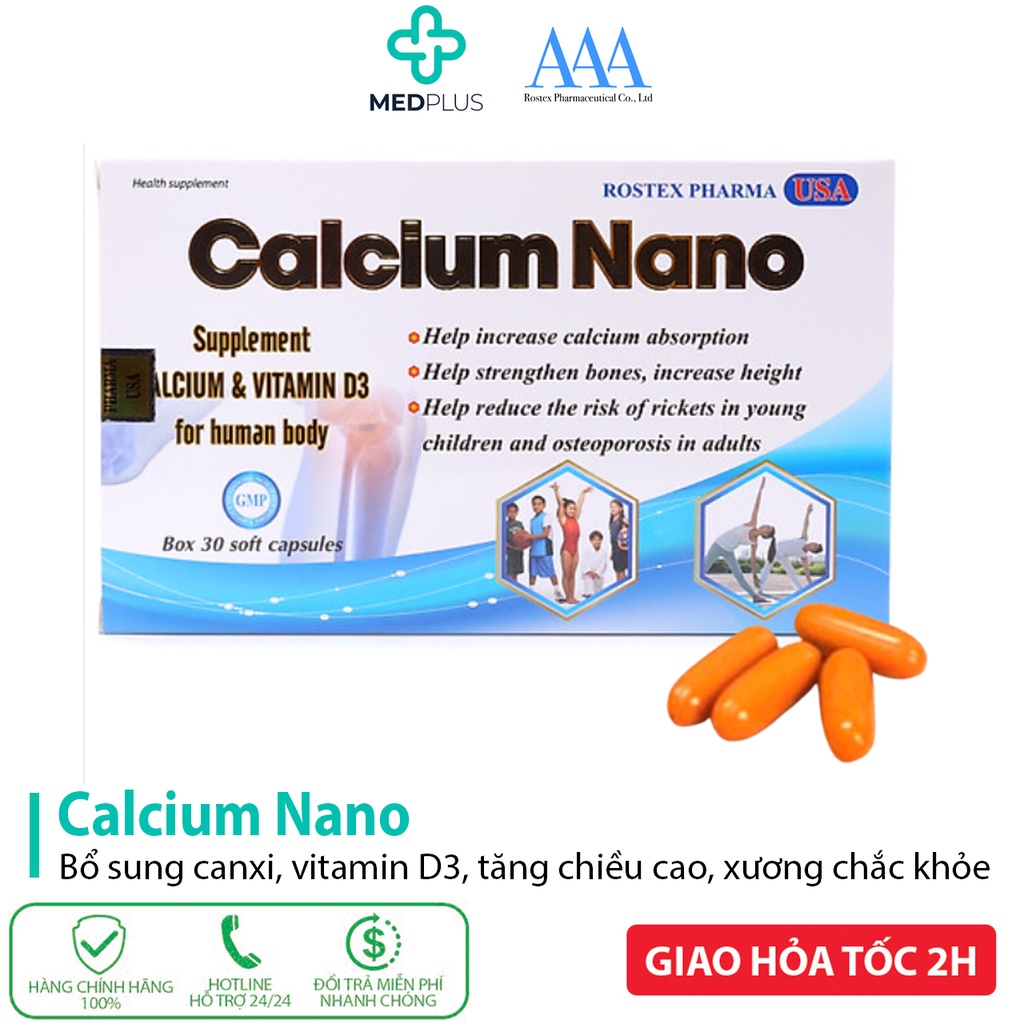 Calcium Nano Xanh dương bổ sung canxi, omega 3, vitamin D3 tăng chiều cao - 30 viên