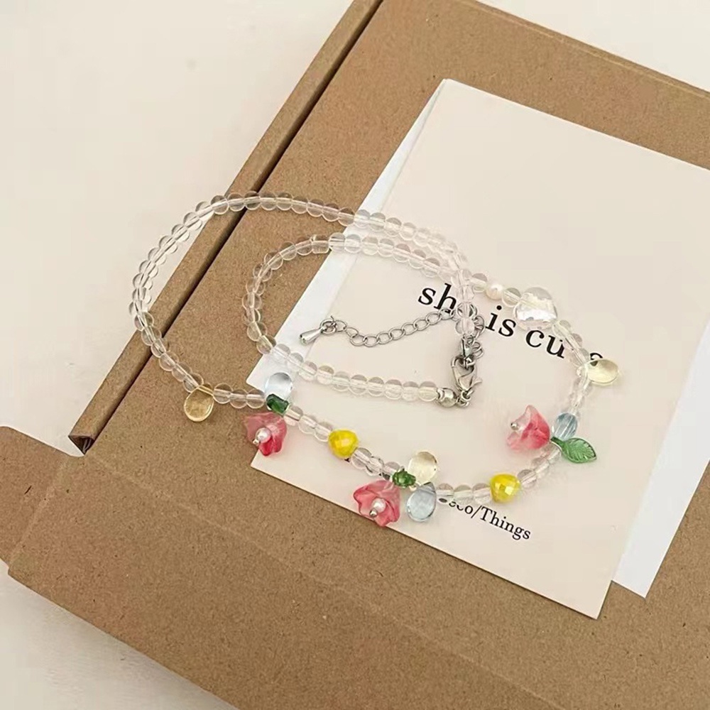 Vòng cổ Dạng Chuỗi Hạt Hình Hoa Màu Kẹo Ngọt Thời Trang Hàn Quốc