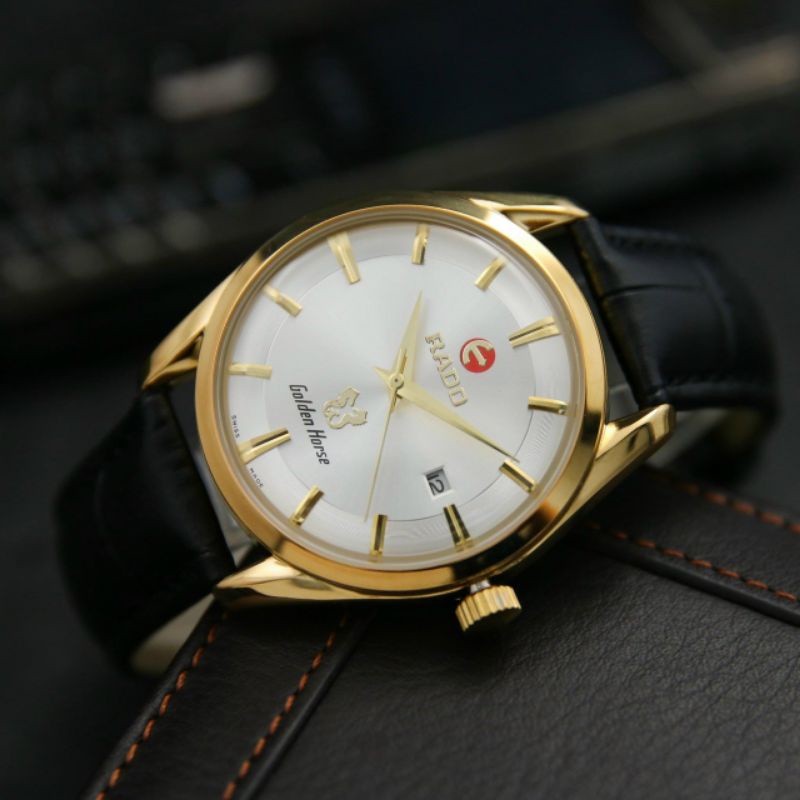 Đồng Hồ Nam Hiệu Mỏ Neo Golden Horse Dây Da Máy Pin Kim Trôi Swiss Made