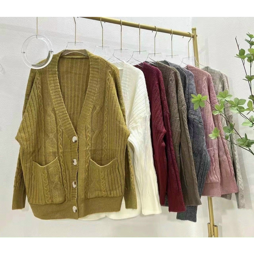 Áo khoác len cardigan LOZADO áo khoác len thừng form rộng dáng dài siêu dày - A67