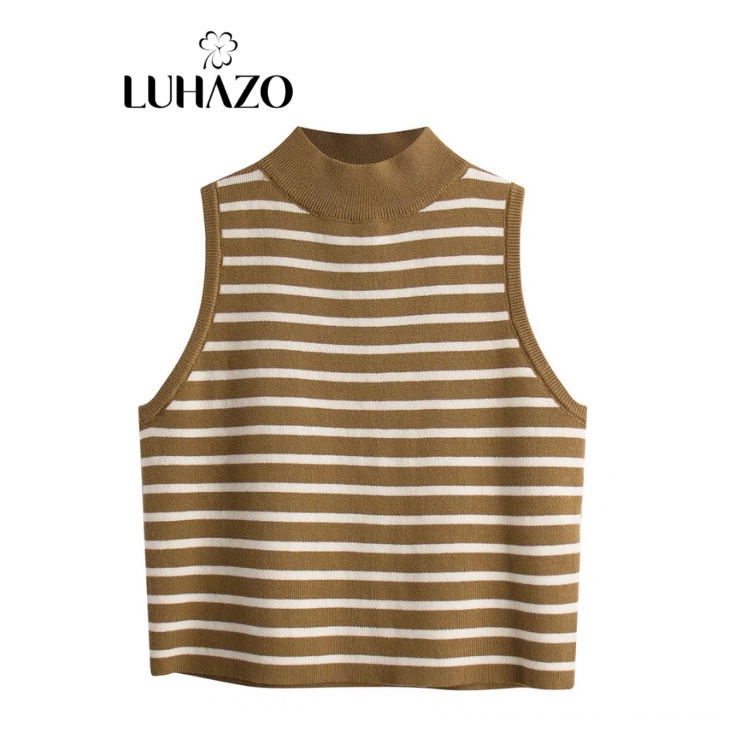 Áo len cổ 3 phân sát nách ngắn tay mỏng 3p nữ ba lỗ cổ cao đẹp croptop dệt kim họa tiết Kẻ Sọc kiểu Hàn Quốc ôm body H12