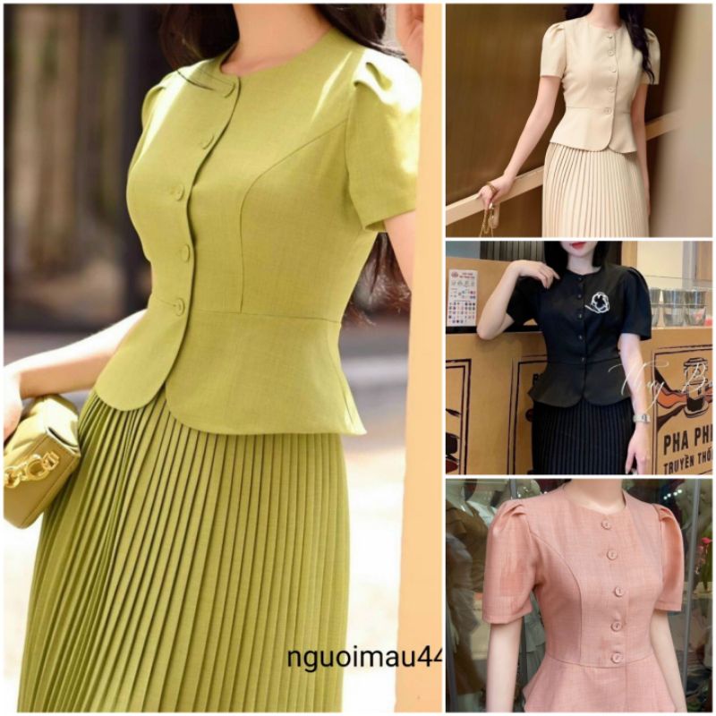 Set váy dập ly dài mix cùng áo dáng peplum tiểu thư xinh đẹp, được thiết may kỹ . Ảnh thật
