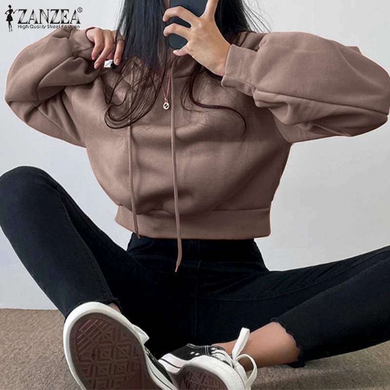 Áo hoodie ZANZEA tay dài phong cách Hàn Quốc thời trang dành cho nữ