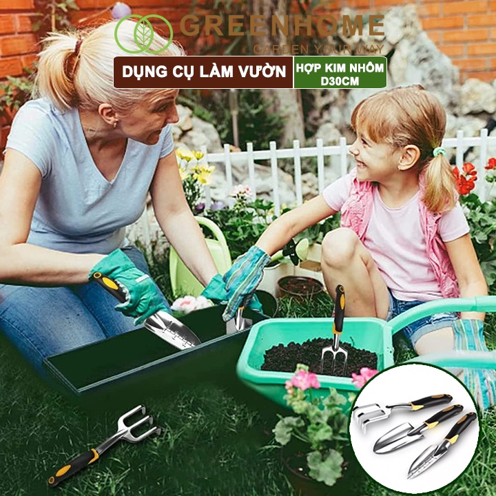 Xẻng làm vườn chia vạch, D30xR5,5cm, hợp kim Nhôm chống gỉ, tay cầm cao su chống trượt |Greenhome