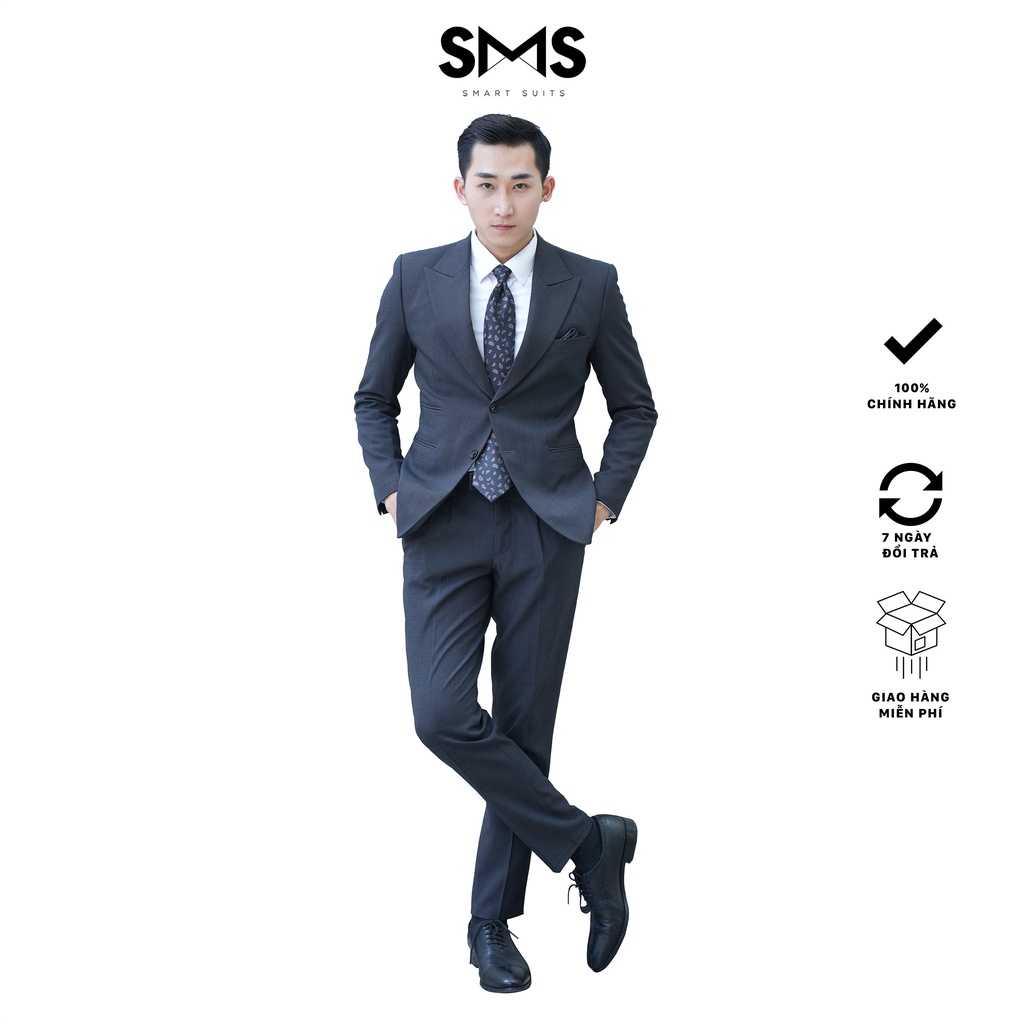 Vest nam xám đậm 2 khuy 3 túi phối quần sidetab, suits sartorial, chuẩn form Smart Suits